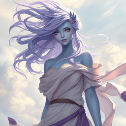 A young adult air genasi depicted in the DnD art style