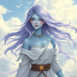 A young adult air genasi depicted in the DnD art style