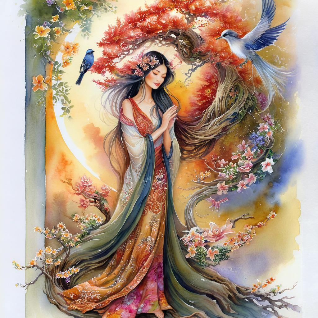 Enchanting Mermaid Deity: A Mythical Floral Fantasy