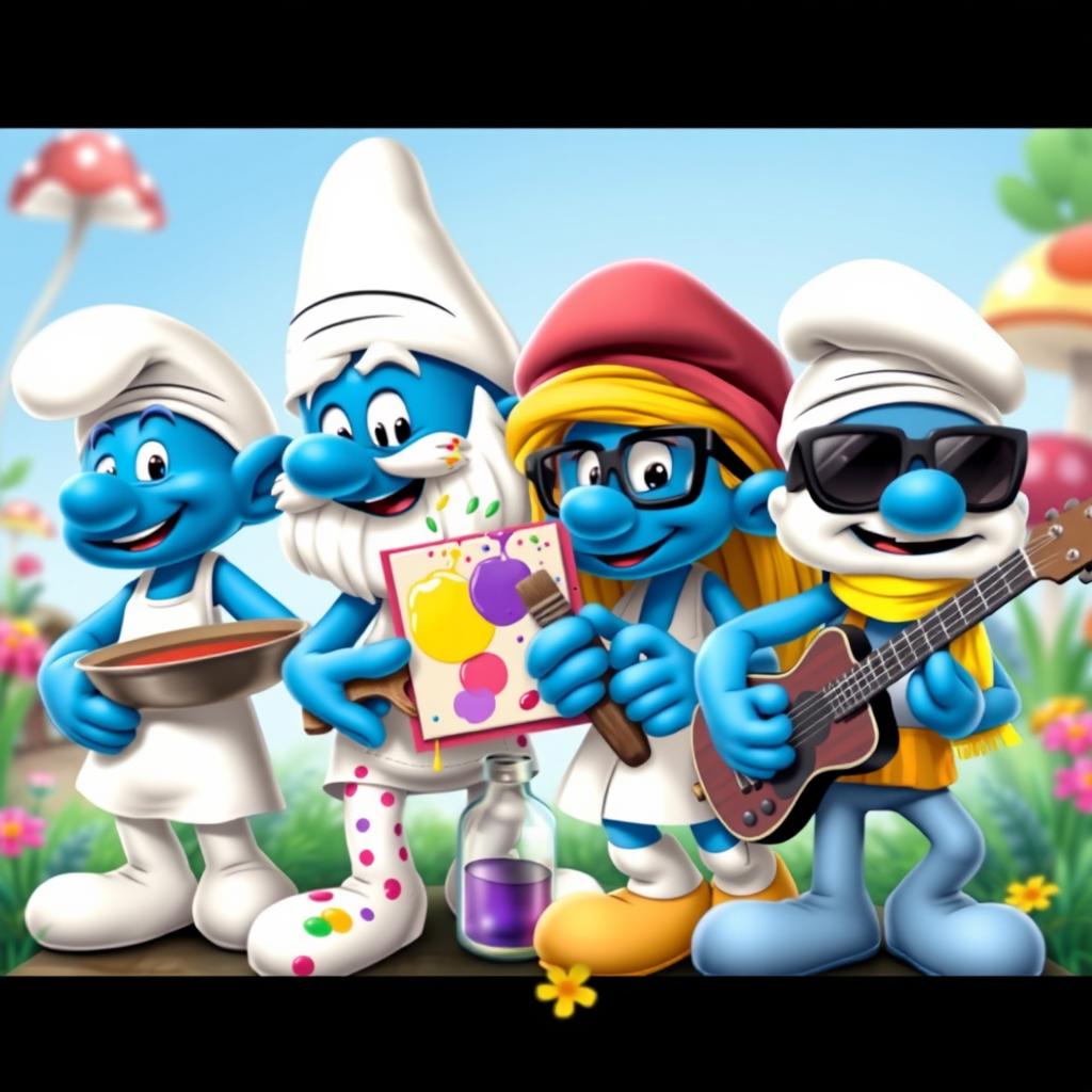 Four unique Smurf characters