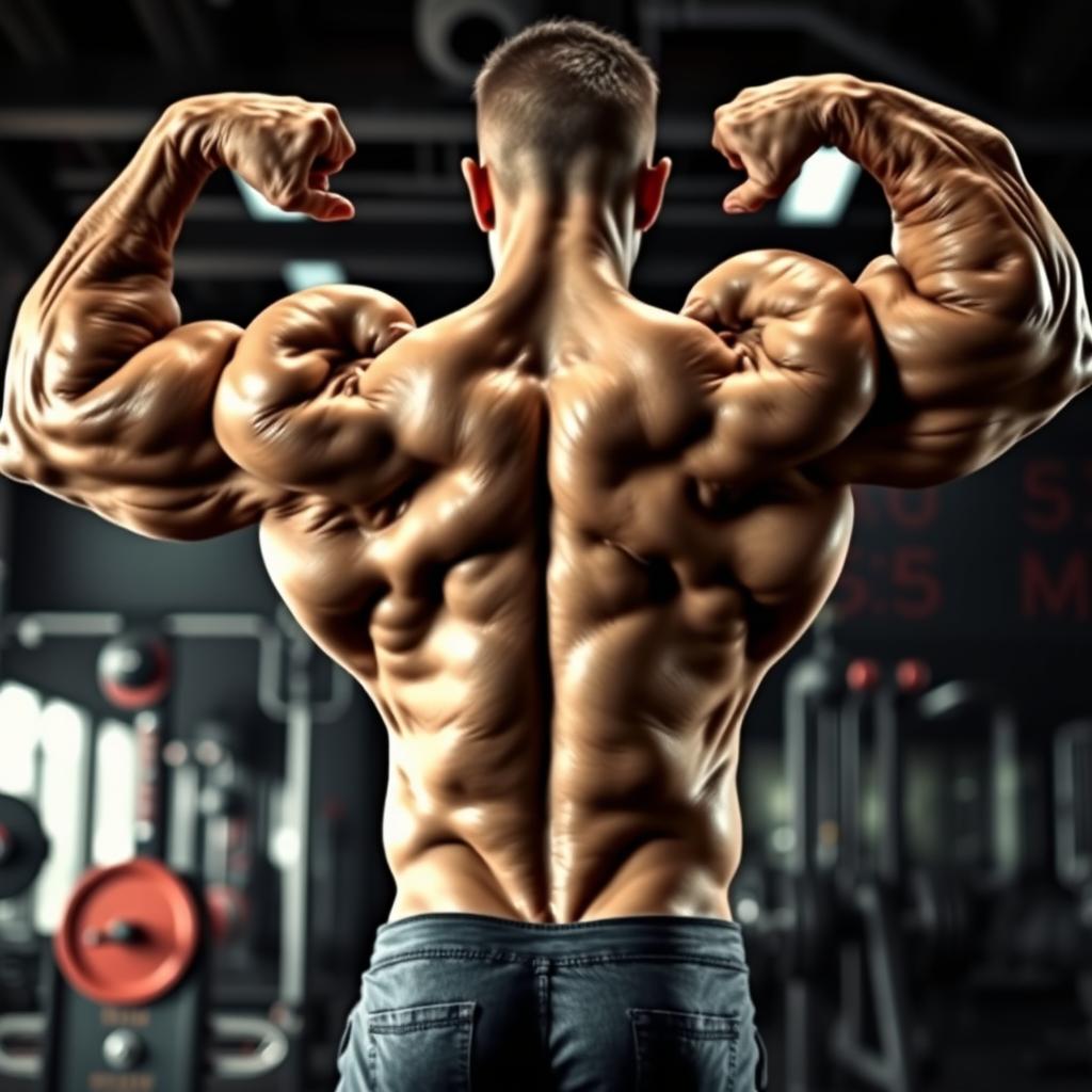 A powerful, muscular figure showcasing massive back muscles, defined and sculpted with incredible detail