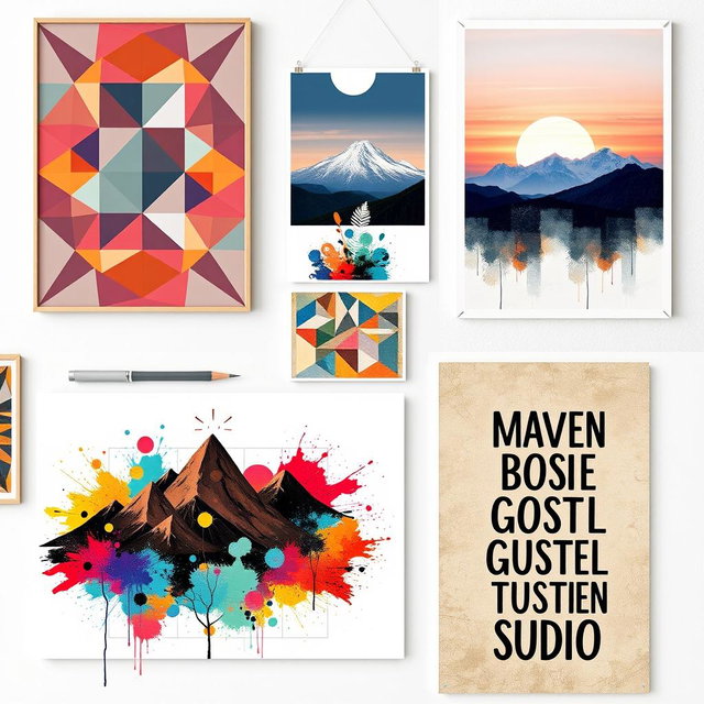 A collection of various wall art posters that showcase diverse artistic styles and themes