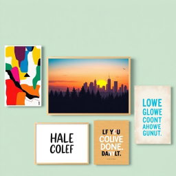 A vibrant and eclectic collection of wall art posters showcasing various themes and designs