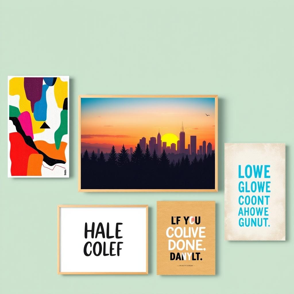 A vibrant and eclectic collection of wall art posters showcasing various themes and designs