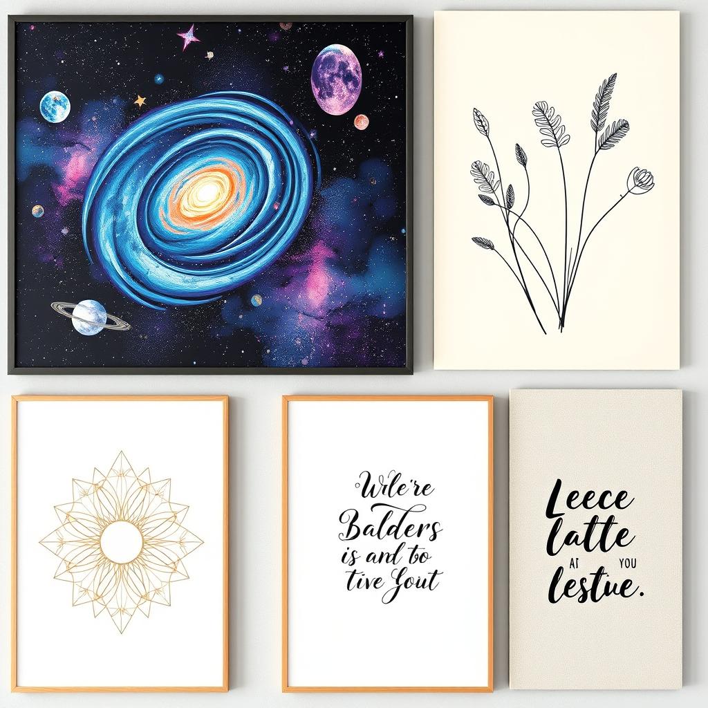 A captivating assortment of wall art posters that blend various artistic styles and themes