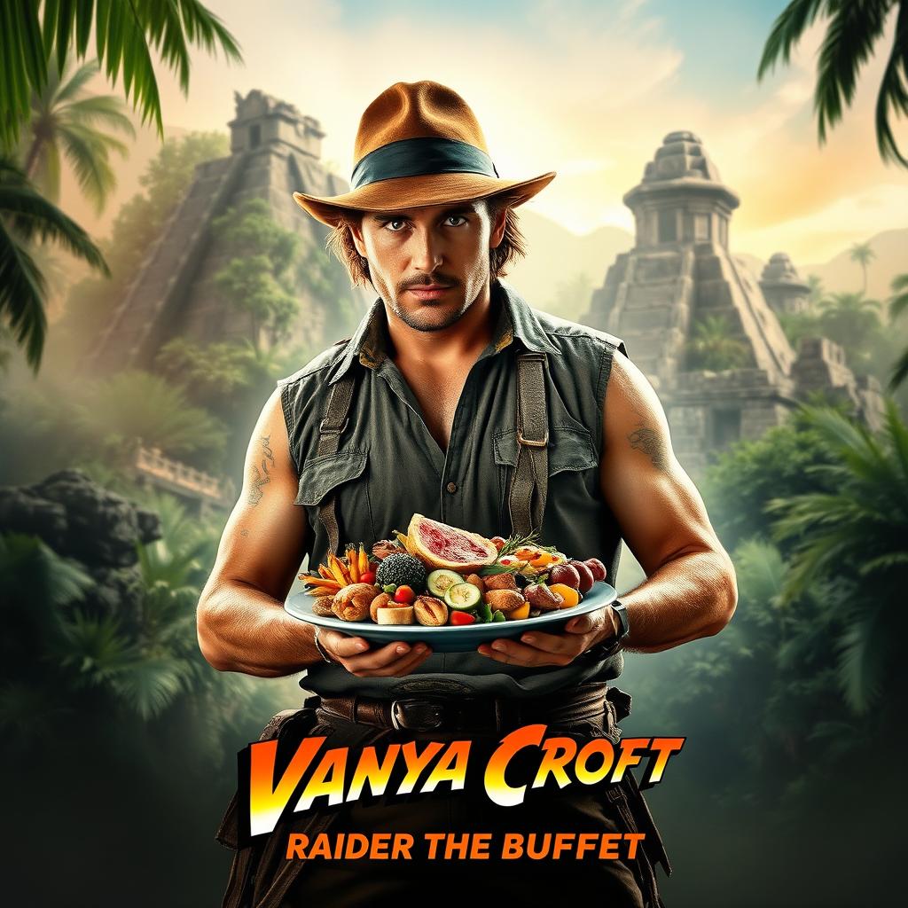 A movie poster for the film "Vanya Croft: Raider of the Buffet"