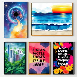 A visually stunning array of wall art posters featuring a mix of artistic styles and themes