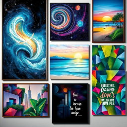 A visually stunning array of wall art posters featuring a mix of artistic styles and themes