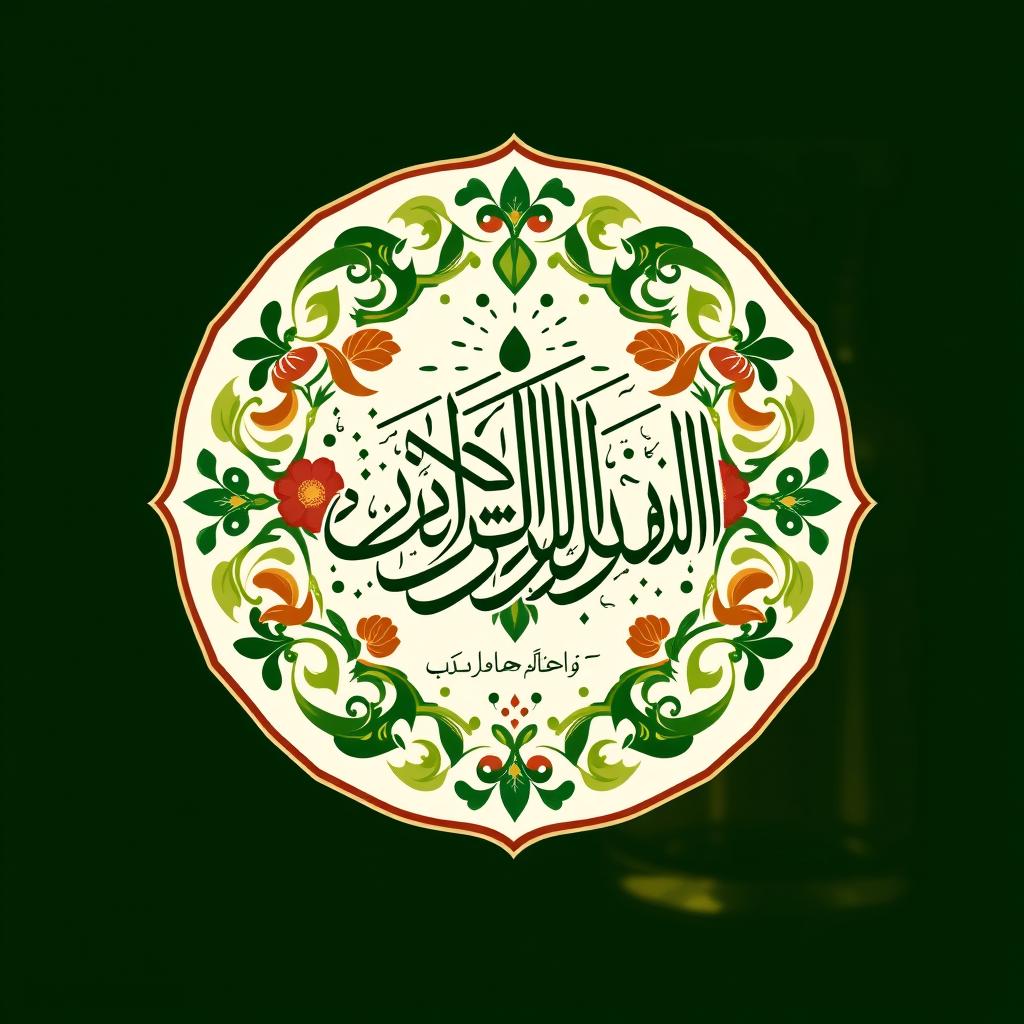 A logo design for a traditional Iranian herbal essence store, featuring intricate Persian calligraphy, elements of traditional Iranian floral patterns, and a rich color palette of deep greens, golds, and warm earth tones