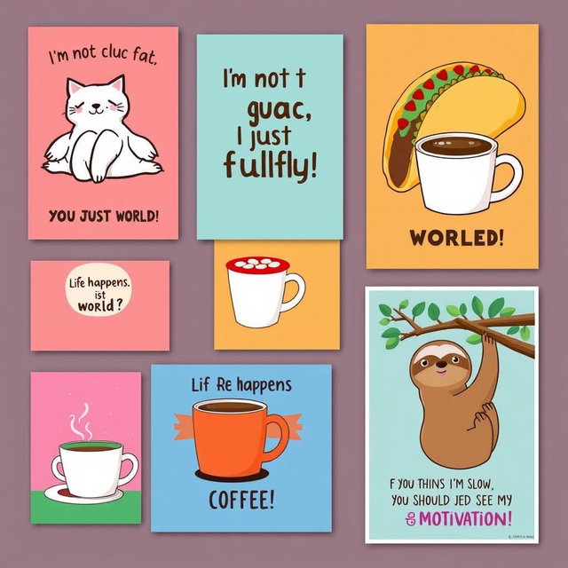 A vibrant collection of funny wall art posters designed to bring humor into any space