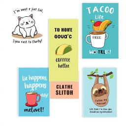 A vibrant collection of funny wall art posters designed to bring humor into any space
