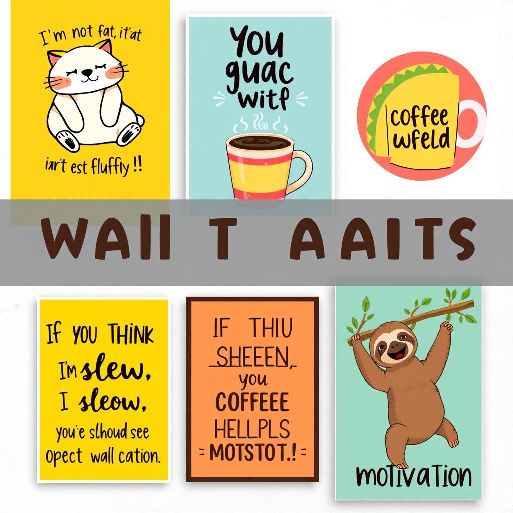 A vibrant collection of funny wall art posters designed to bring humor into any space