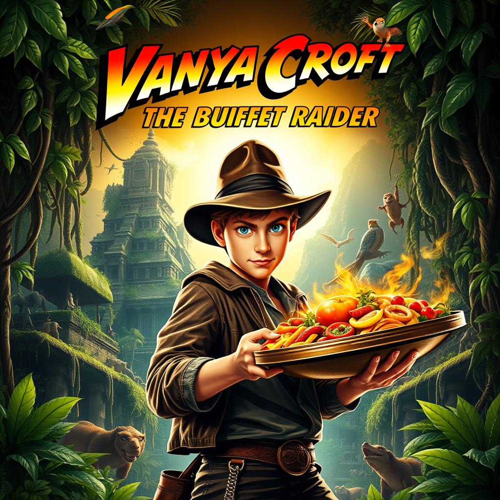 A movie poster for 'Vanya Croft: The Buffet Raider', inspired by Indiana Jones films