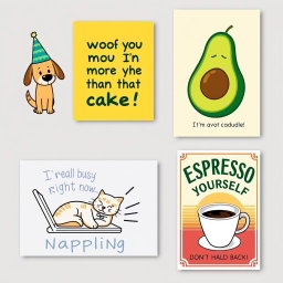 A lively collection of humorous wall art posters designed to bring joy and laughter to any environment