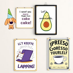 A lively collection of humorous wall art posters designed to bring joy and laughter to any environment