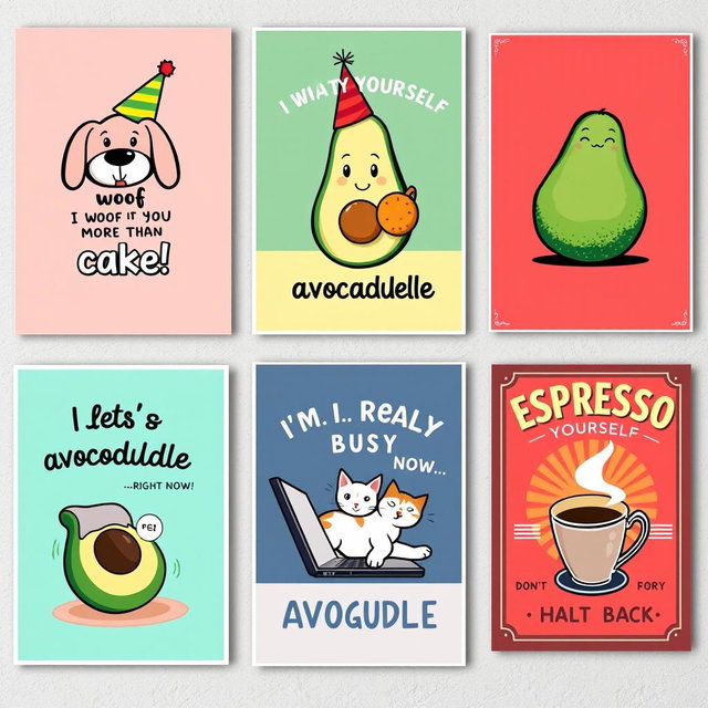A lively collection of humorous wall art posters designed to bring joy and laughter to any environment