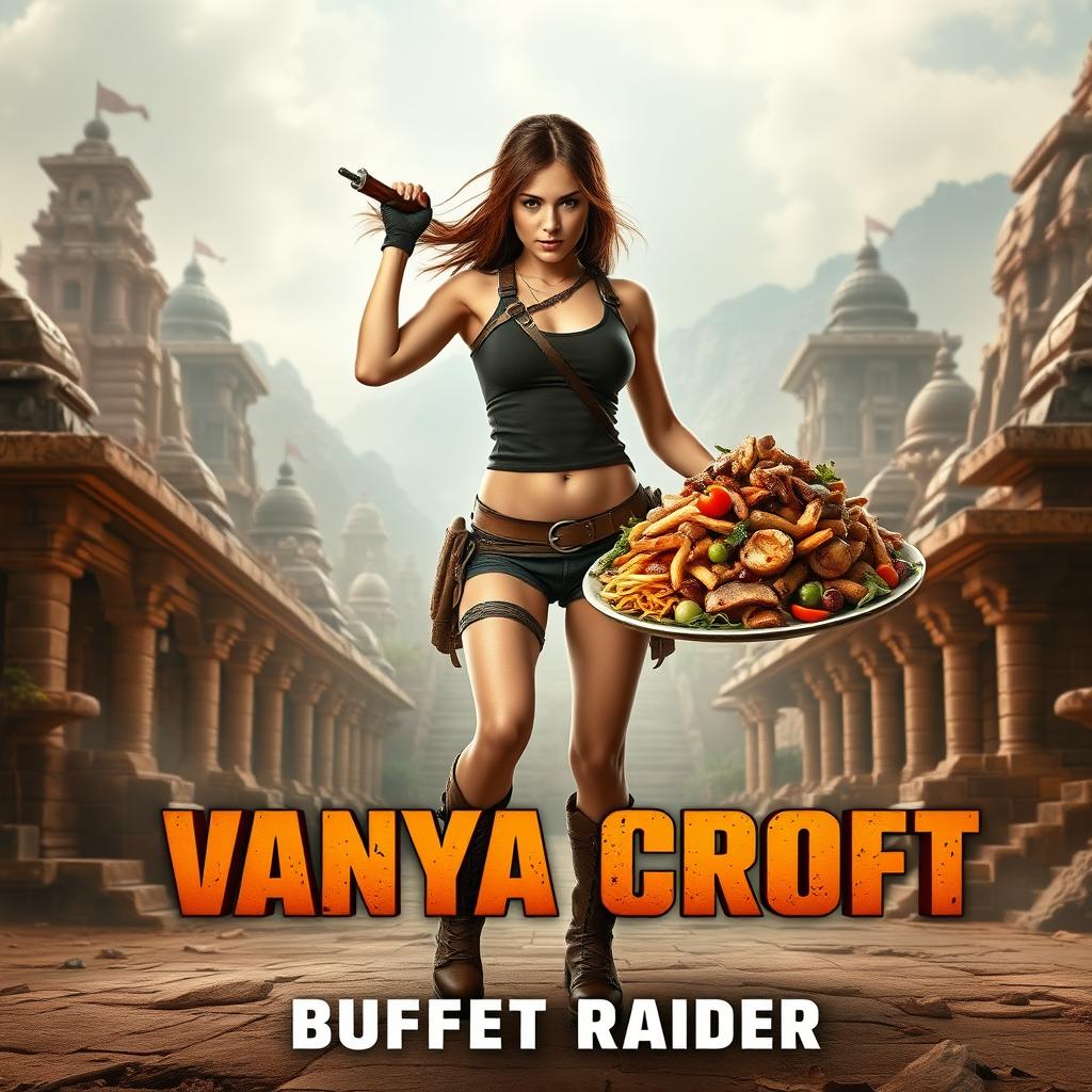 A movie poster for the film titled 'Vanya Croft: Buffet Raider' featuring a strong female lead resembling a treasure hunter