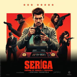A movie poster for 'Серёга: Youtube от заката до расвета', designed in the style of a Quentin Tarantino film