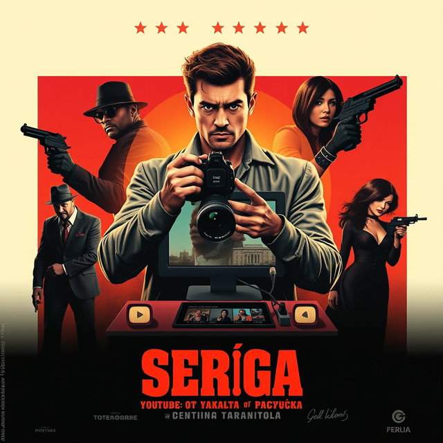A movie poster for 'Серёга: Youtube от заката до расвета', designed in the style of a Quentin Tarantino film