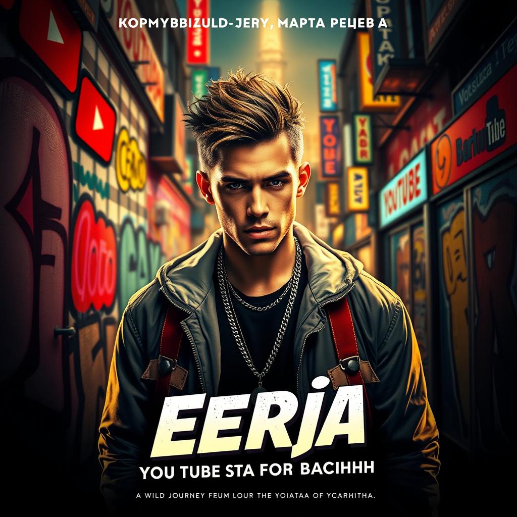 A movie poster for 'Серёга: YouTube от заката до расвета', featuring a dynamic composition in the style of Quentin Tarantino films