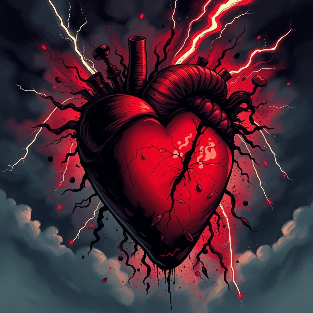 A vivid and expressive illustration of a heart overflowing with feelings of hatred