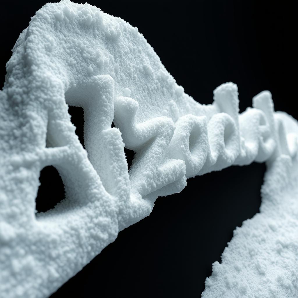 The word 'Alizadeh' sculpted from snow in a three-dimensional format, showcasing intricate details and textures