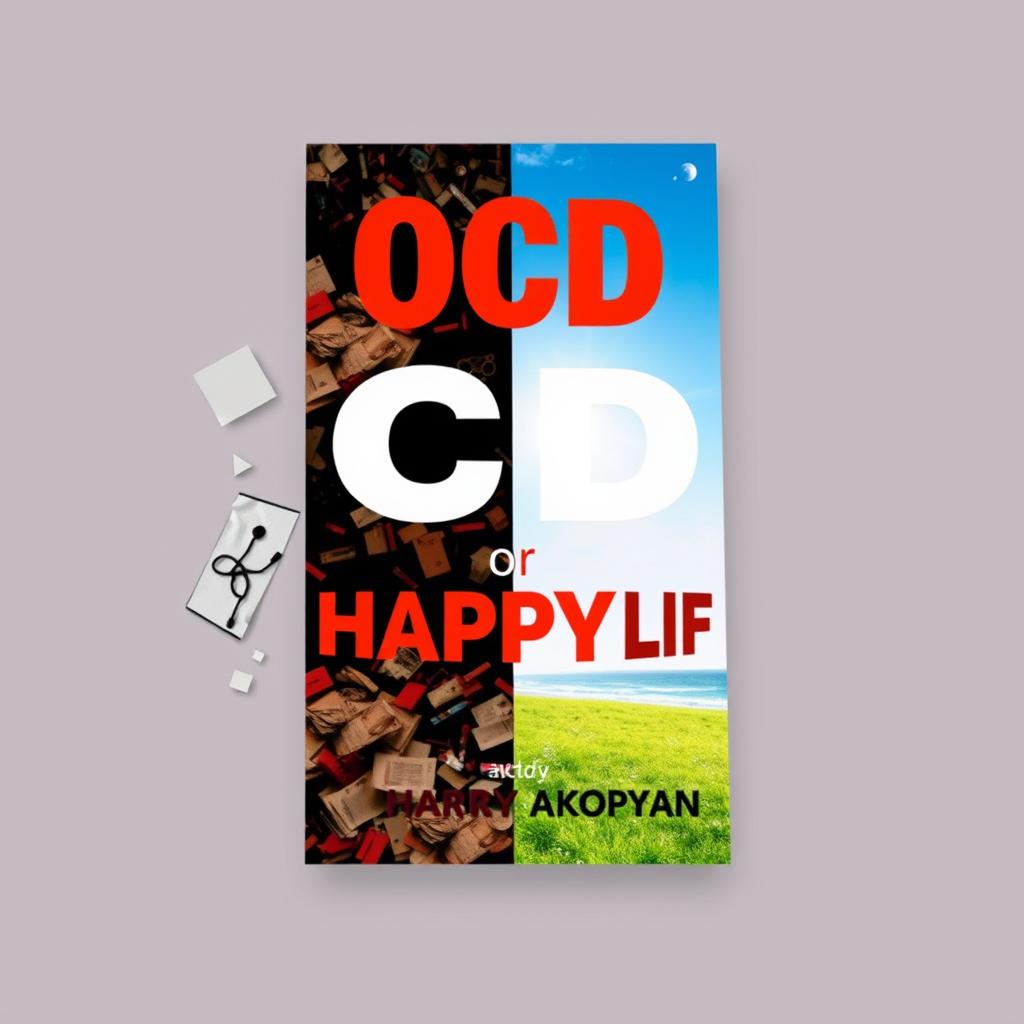 An intriguing and colorful book cover for 'OCD or Happy Life?' by author Harry Akopyan
