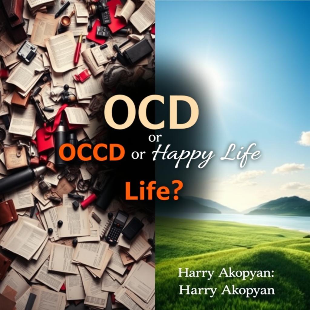 An engaging and visually striking book cover for 'OCD or Happy Life?' by author Harry Akopyan