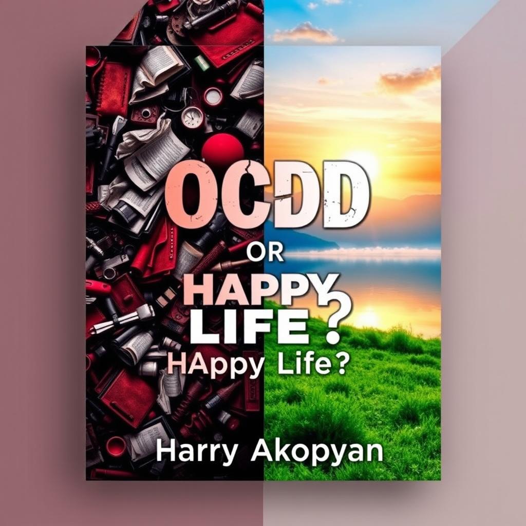 A visually striking book cover for 'OCD or Happy Life?' by author Harry Akopyan