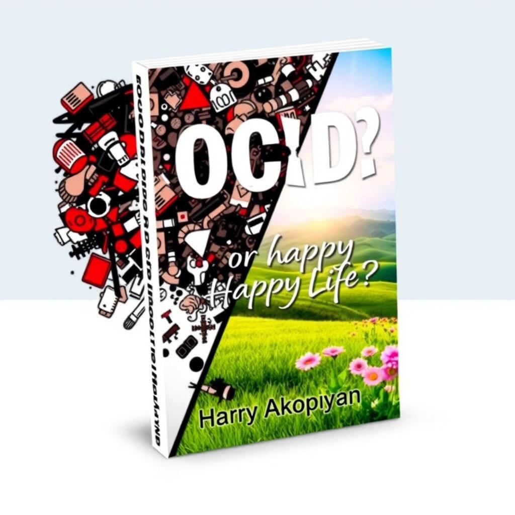 An attractive and thought-provoking book cover for 'OCD or Happy Life?' by author Harry Akopyan
