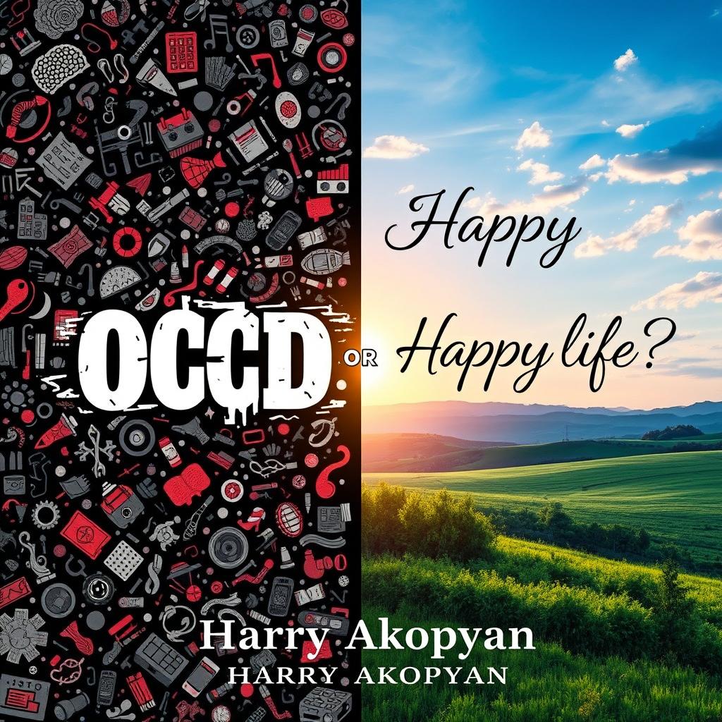 An engaging and meaningful book cover design for 'OCD or Happy Life?' by author Harry Akopyan