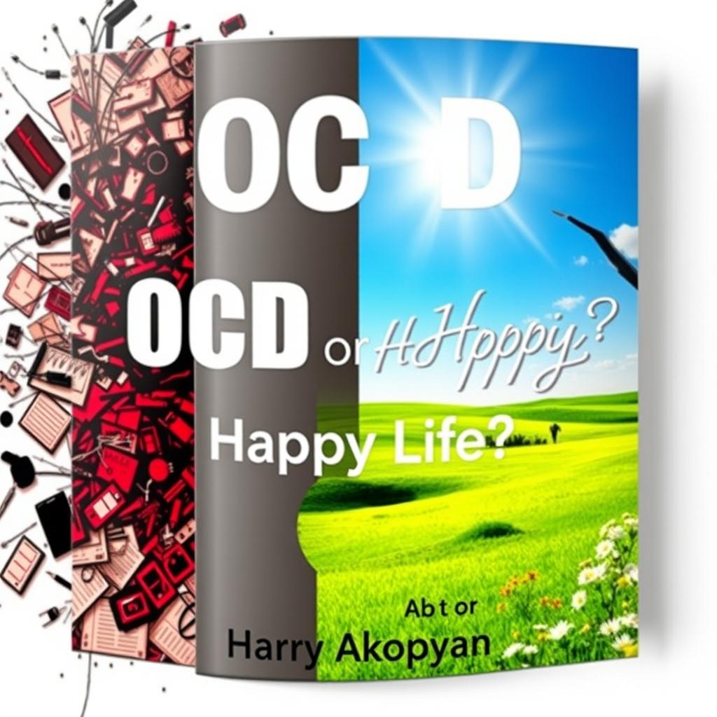 A visually striking book cover for 'OCD or Happy Life?' by author Harry Akopyan