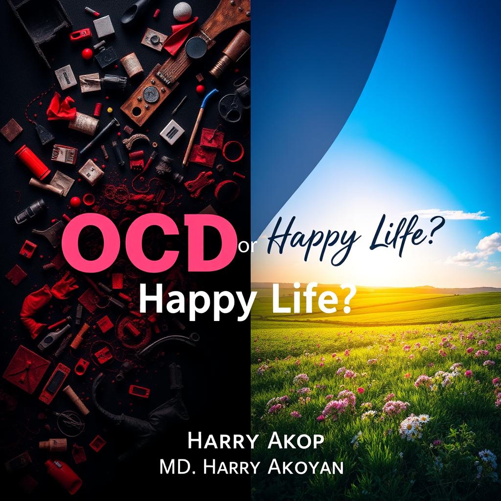 A captivating book cover for 'OCD or Happy Life?' by MD Harry Akopyan