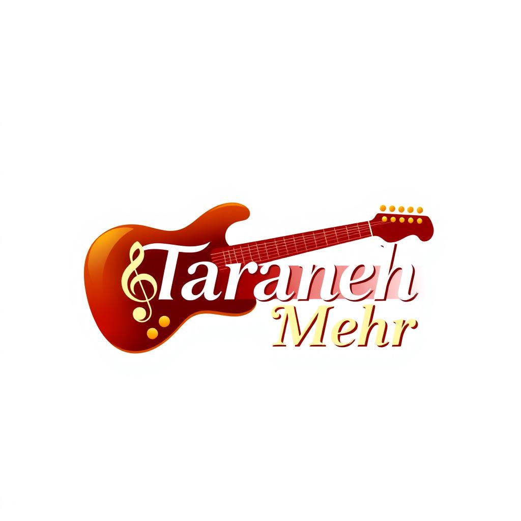 A logo design for a music academy named "Taraneh Mehr" inspired by the shape and elements of an electric guitar