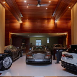 Luxurious garage of a billionaire's bungalow showcasing high-end cars