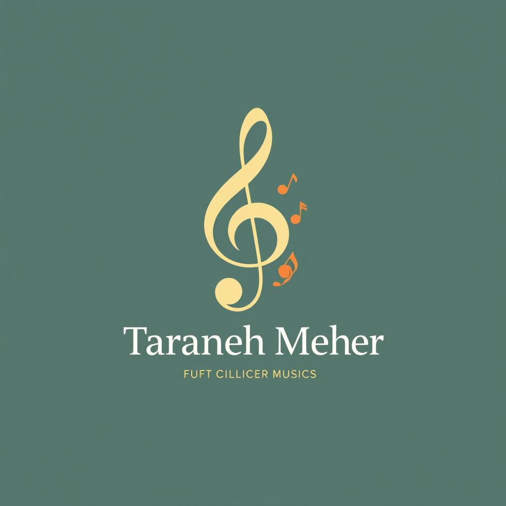 A logo design for a music school named 'Taraneh Mehr', inspired by the treble clef symbol