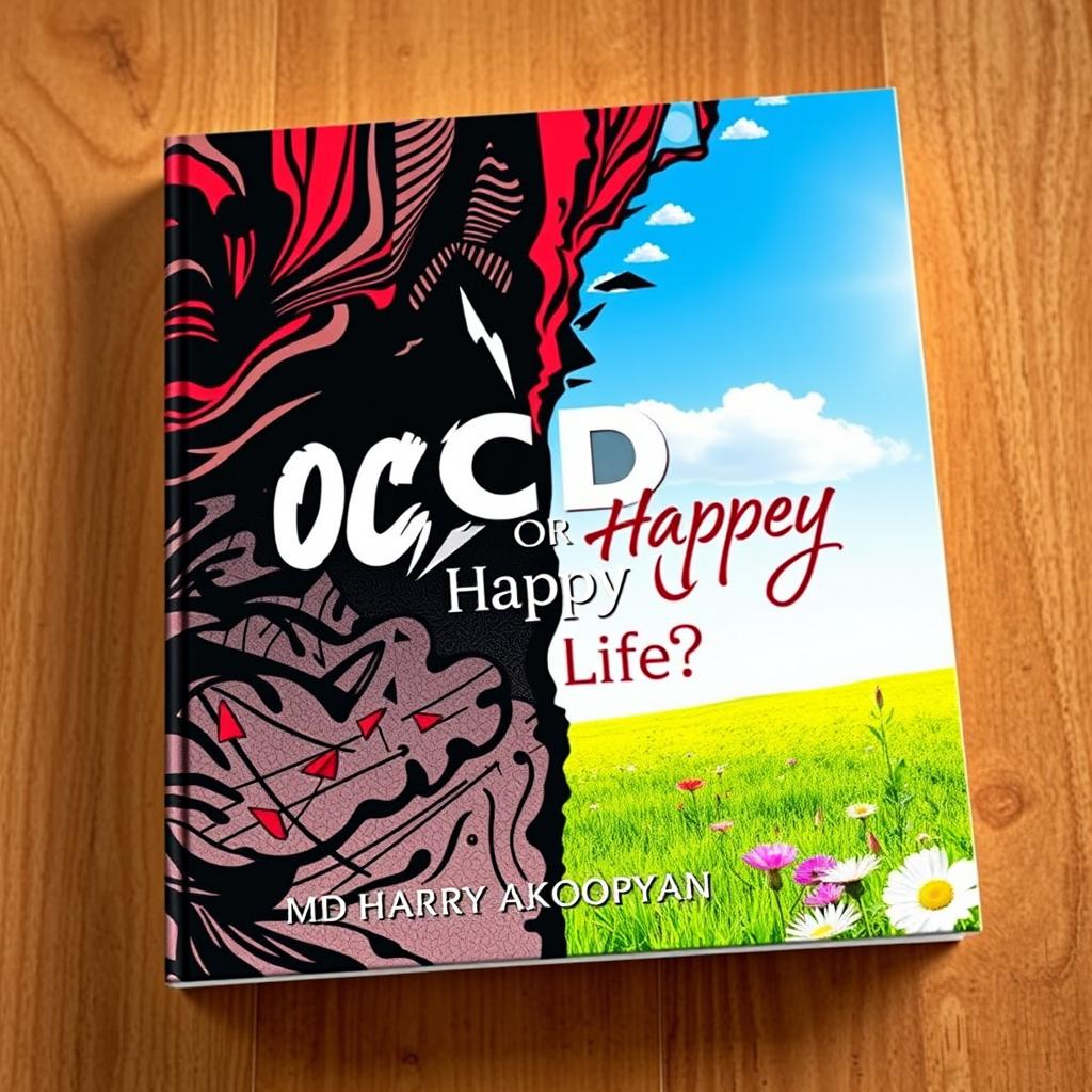 An engaging and visually striking book cover for 'OCD or Happy Life?' by MD Harry Akopyan