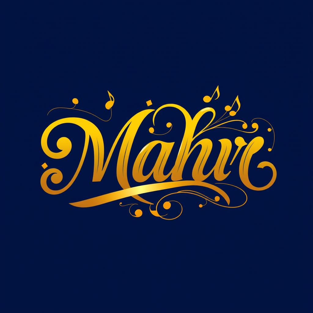 A vibrant and artistic logo design inspired by the song "Mahr" featuring elegant typography that embodies a musical theme
