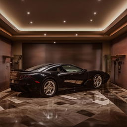 Luxurious garage of a billionaire's bungalow showcasing high-end cars