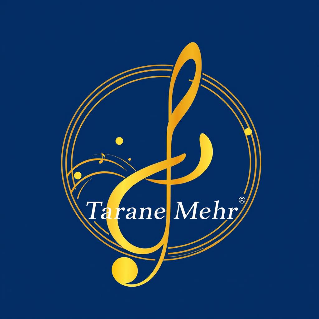 A logo design for the Tarane Mehr Music Academy, prominently featuring a treble clef symbol