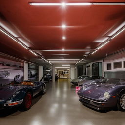 Luxurious garage of a billionaire's bungalow showcasing high-end cars