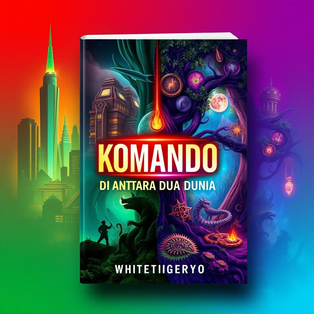 A captivating book cover design for 'KOMANDO: Di Antara Dua Dunia' by WhiteTIGERyo