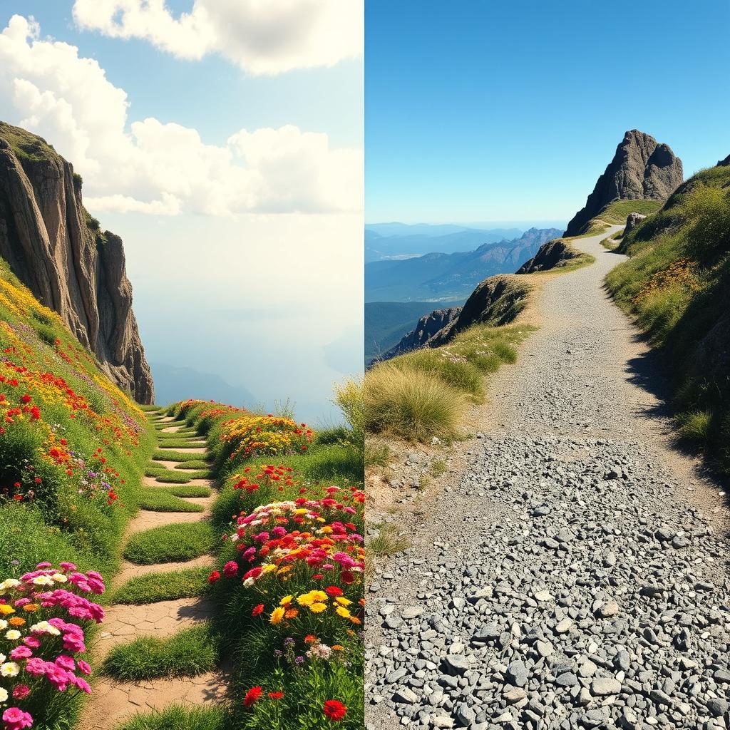 A striking landscape illustrating two divergent life paths