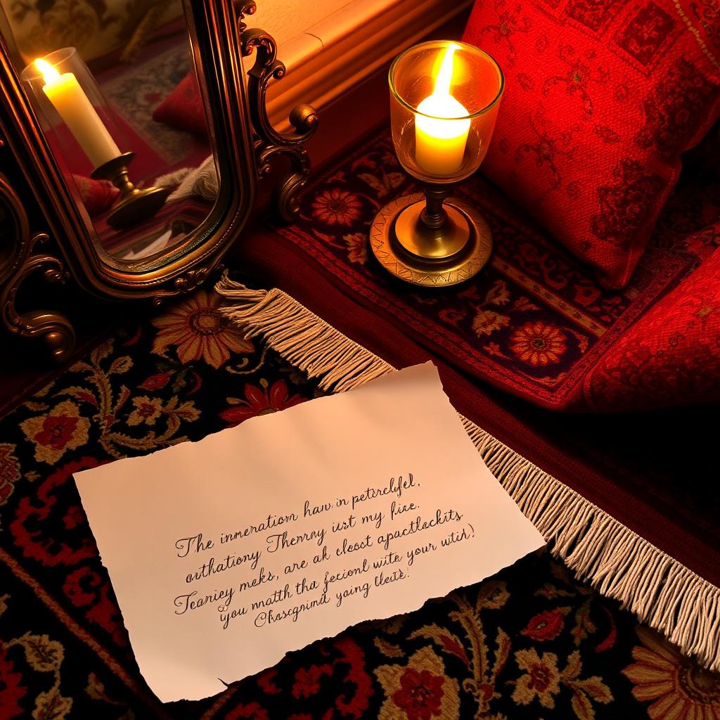 A beautifully arranged scene featuring a traditional Persian carpet embellished with intricate patterns