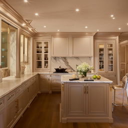 Exquisite kitchen in a billionaire's bungalow, featuring high-end appliances and luxurious design