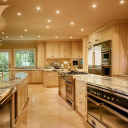 Exquisite kitchen in a billionaire's bungalow, featuring high-end appliances and luxurious design