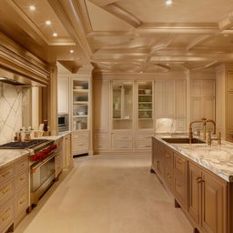 Exquisite kitchen in a billionaire's bungalow, featuring high-end appliances and luxurious design