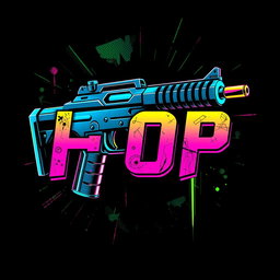 An edgy, streetwear-style T-shirt design featuring bold text 'HOP' combined with a stylized futuristic gun graphic
