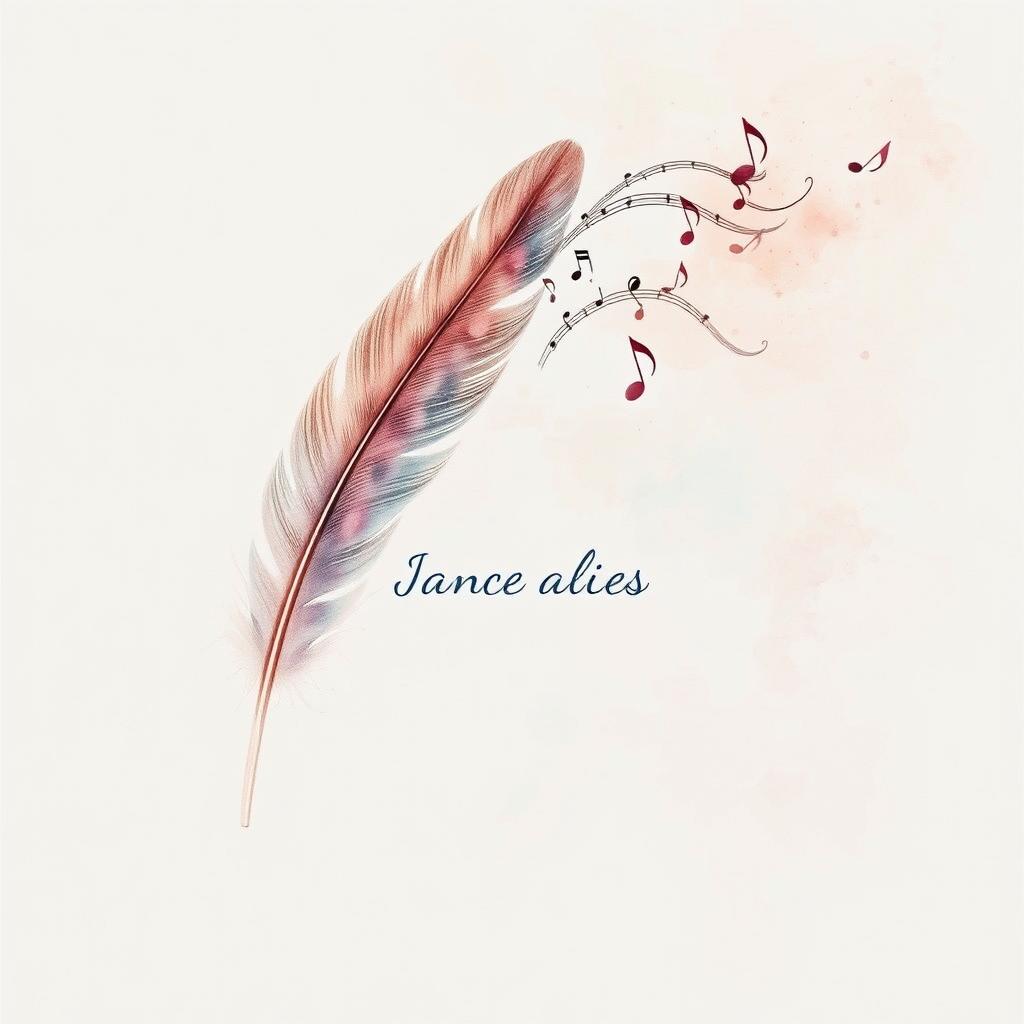 An artistic and poetic book cover featuring a delicate feather transforming into flowing musical notes