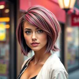 A young woman with stylish short hair, exuding confidence and charisma